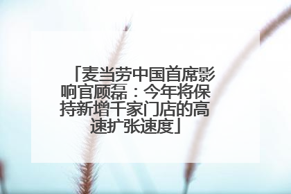 麦当劳中国首席影响官顾磊：今年将保持新增千家门店的高速扩张速度