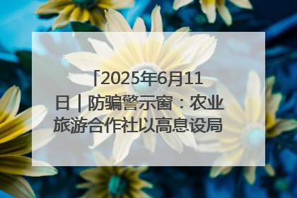 2025年6月11日｜防骗警示窗：农业旅游合作社以高息设局，集资380万